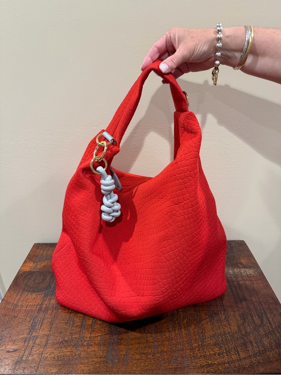 Sondra Roberts Handbags - Sondra Roberts Red Textured Hobo Bag with Gray Knot Accent